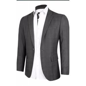 Men’s Size Medium Gray Plaid Blazer One Button Slim Fit Business Suit Jacket